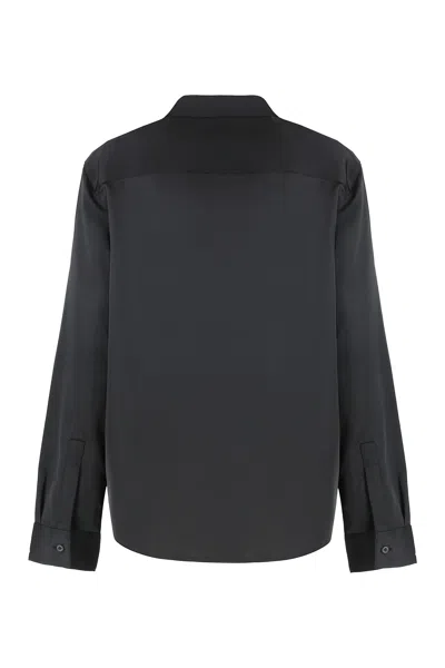 Calvin Klein Satin Long-sleeve Shirt In Black