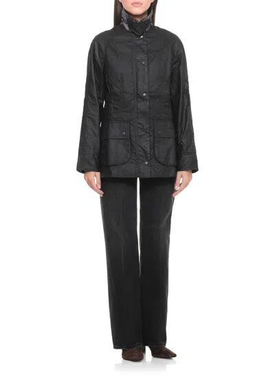 Barbour Beadnell Wax Jacket In Black