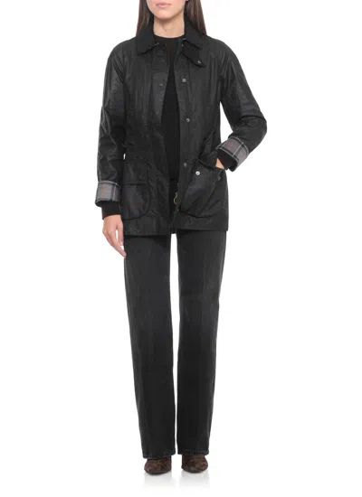 Barbour Beadnell Wax Jacket In Black