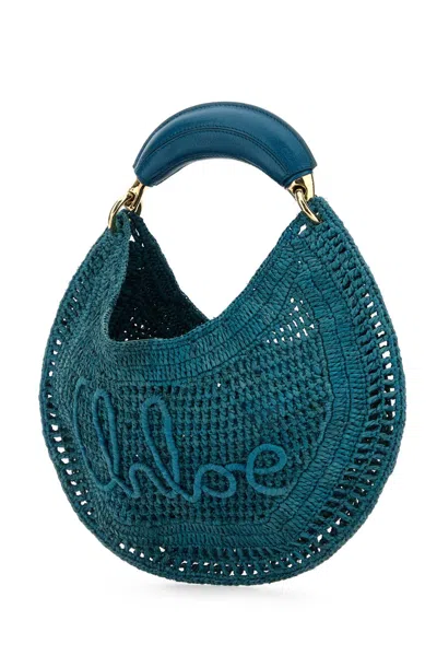 Chloé Chloe Women Teal Green Raffia Banana Handbag In Blue