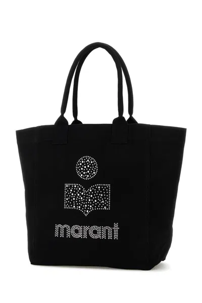 Isabel Marant Small Yenky Festive Studded Logo Canvas Tote In Black