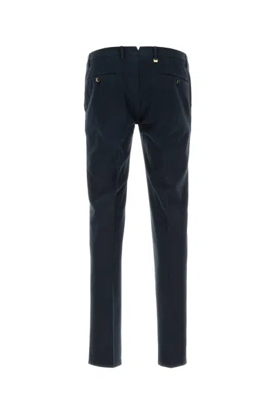 Pt Torino Navy Blue Stretch Cotton Blend Pant In Black