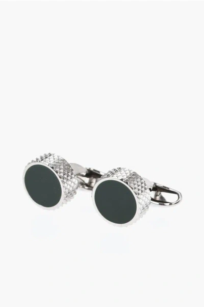 Corneliani Silver-tone Metal Round Cufflinks With Contrasting Detail In Black