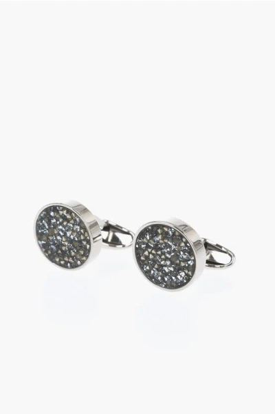 Corneliani Polished Metal Cufflinks With Crystal Embellished Inserts In Multi
