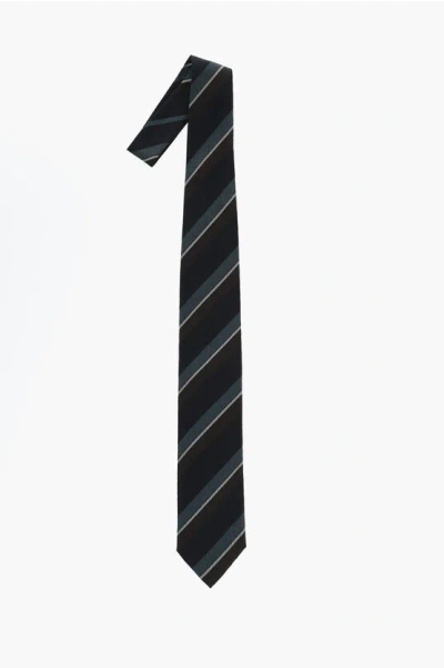 Corneliani Striped Silk Tie In Black