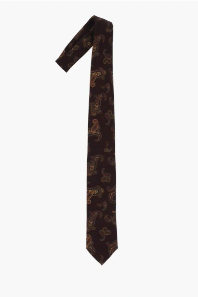 Corneliani Paisley Patterned Wool Tie In Brown