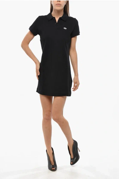 Diesel Piquet Cotton D-tenny Polo Shirt Dress With Oval-d Logo In Black