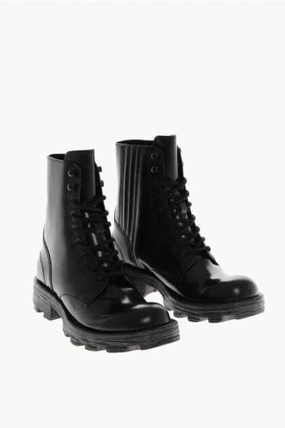 Diesel Leather Hammer Lace-up Combat Booties With Carrion Sole In Black