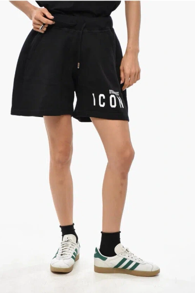 Dsquared2 Icon Solid Color Over Fit Shorts With Contrasting Print In Black