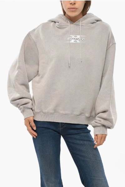 Alexander Wang Cotton Hoodie With Embossed Logo In Gray