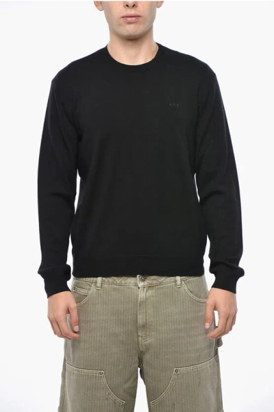 Apc Merino Wool Crew-neck Sweater With Embroidered Logo In Black