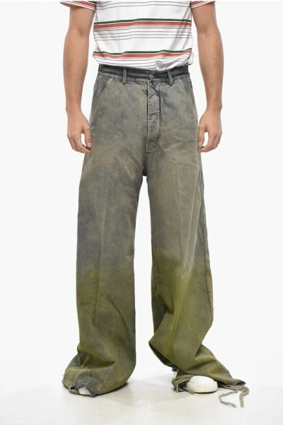 Rick Owens Acid-wash Effect Wide Leg Jeans With Frayed Hem 38cm In Multi