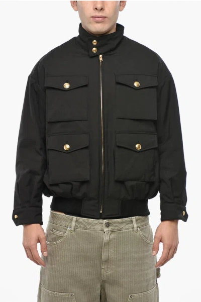 We11 Done Cotton Blend Utility Jacket With Golden Buttons In Black