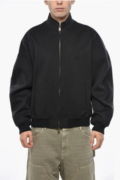 Darkpark Wool Blend Loden Bomber Jacket With Embroidered Monogram In Black