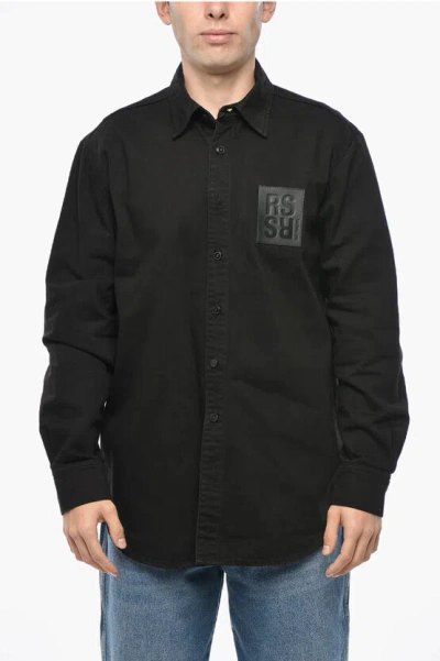 Raf Simons Solid Color Denim Straight Fit Shirt In Black