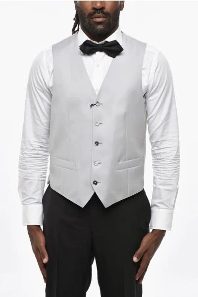 Corneliani Virgin Wool Two-tone Waistcoat With Martingale In White