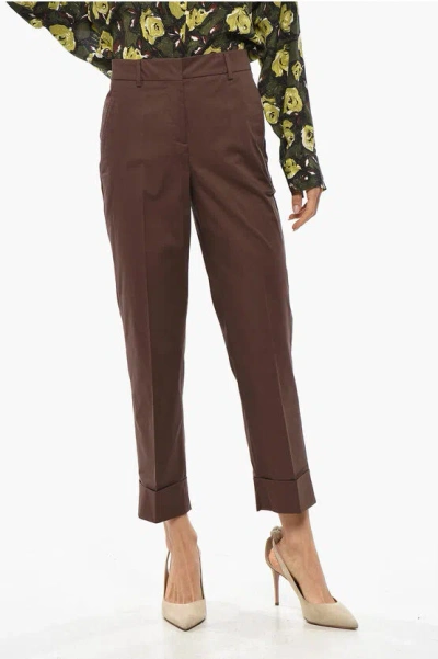 Incotex Stretch Cotton Chinos Pants With Cuffs In Brown