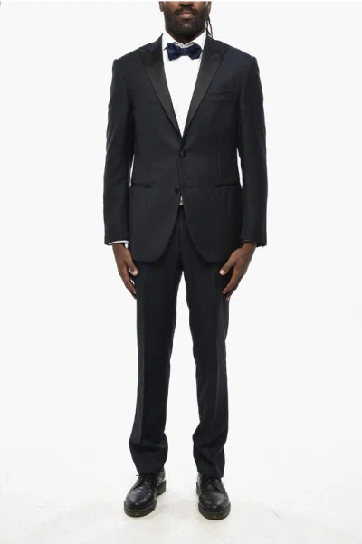 Corneliani Virgin Wool Cerim.academy Side Vents Peak Lapel Plain Hems 2 In Black