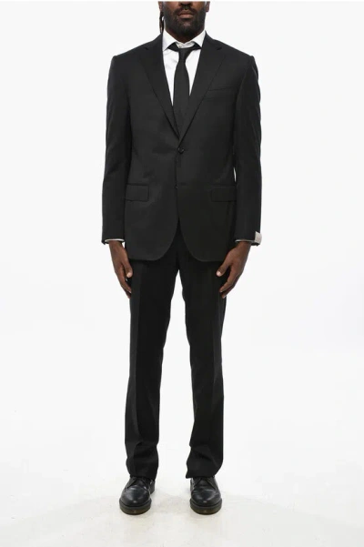 Corneliani Virgin Wool Side Vents Notch Lapel 2-button Suit In Black
