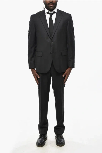 Corneliani Cc Collection Virgin Wool Side Vents Notch Lapel 2-button Su In Black