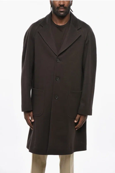Corneliani Cc Collection Virgin Wool Coat With Patch Pockets In Brown