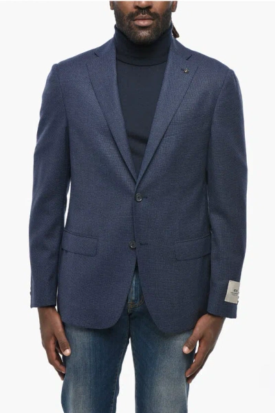 Corneliani Cc Collection Virgin Wool Blazer With Notch Lapel In Blue