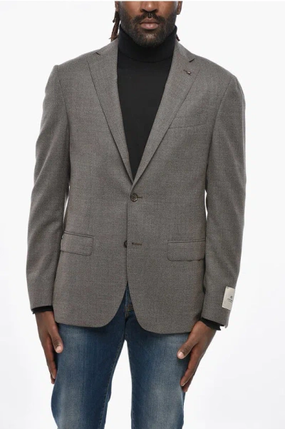 Corneliani Cc Collection Virgin Wool Blazer With Flap Pockets In Gray