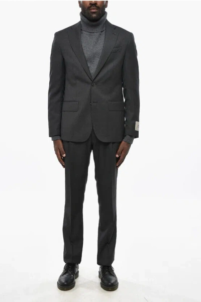 Corneliani Cc Collection Bird's Eye Virgin Wool Suit With Notch Lapel In Black