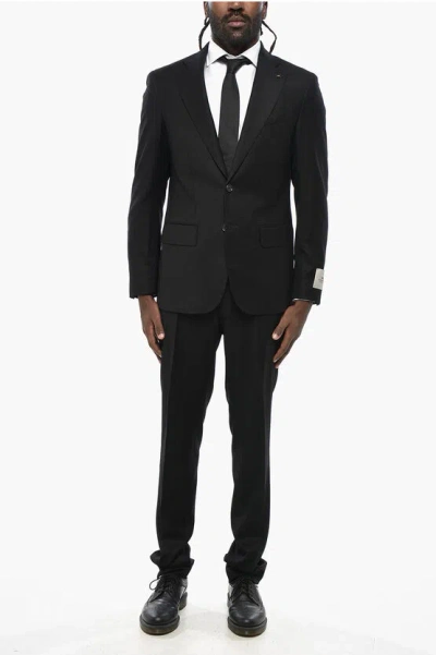 Corneliani Cc Collection Virgin Wool Suit With Notch Lapel In Black