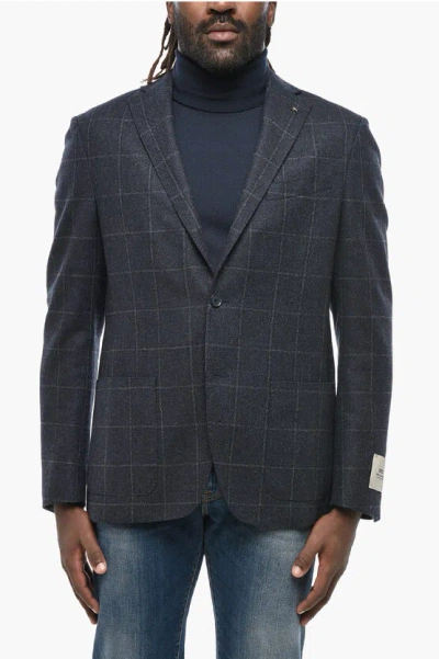 Corneliani Cc Collection Windowpane Check Wool Blend Blazer In Black