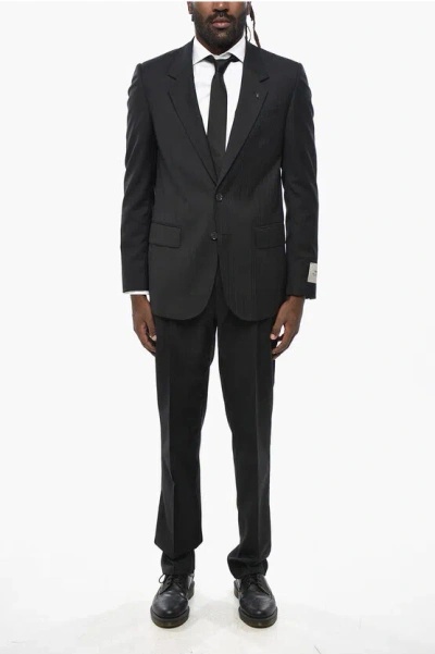 Corneliani Cc Collection Virgin Wool Suit With Notch Lapel In Black