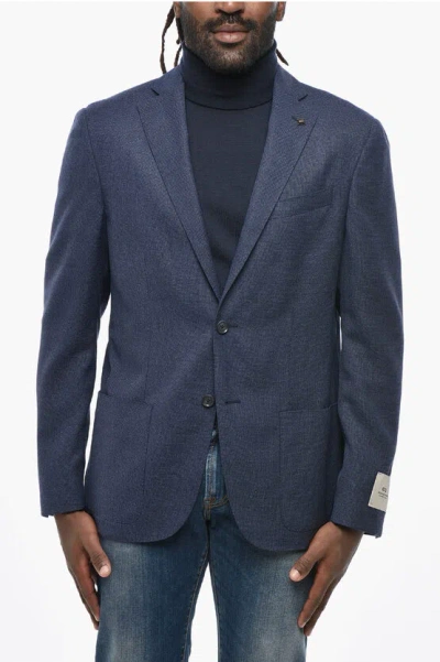 Corneliani Cc Collection Virgin Wool Blazer With Patch Pockets In Blue