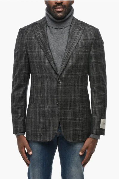 Corneliani Cc Collection District Check Wool Blazer With Peak Lapel