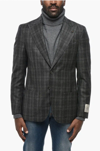 Corneliani Cc Collection District Check Wool Blazer With Peak Lapel In Gray