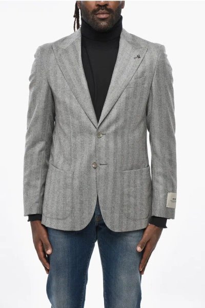 Corneliani Cc Collection Herringbone Patterned Wool Blazer With Peak La In Gray