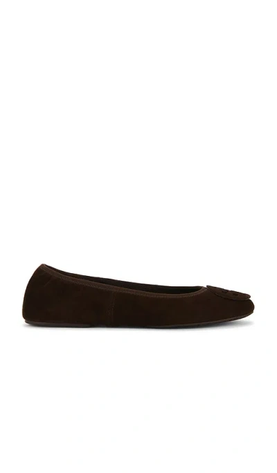 Tory Burch Reva Travel Suede Ballet Flats In Brown