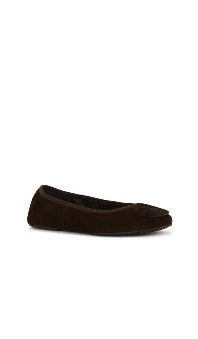 Tory Burch Reva Travel Suede Ballet Flats In Brown