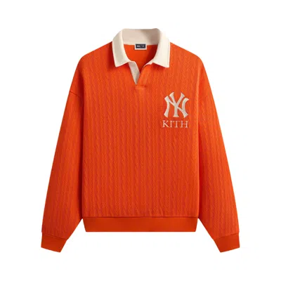 Pre-owned Kith For The New York Yankees Cable Fleece Nelson Sweatshirt 'poppy' | Orange | Men's Size Xl