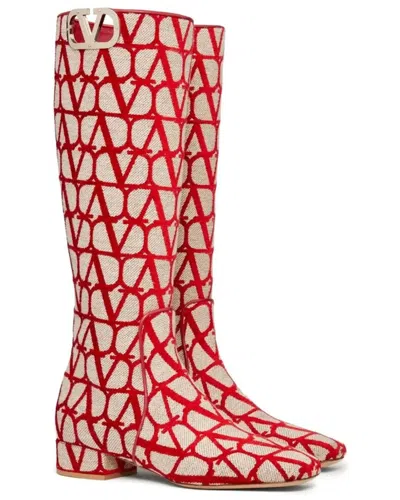 Valentino Vlogo 30 Type Toile Iconographe Canvas Knee-high Boot In Red