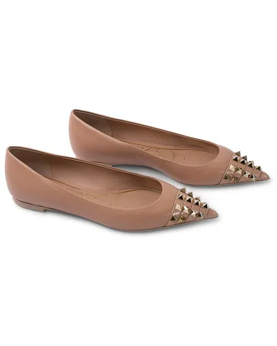 Valentino Leather Ballerina Flat In Brown
