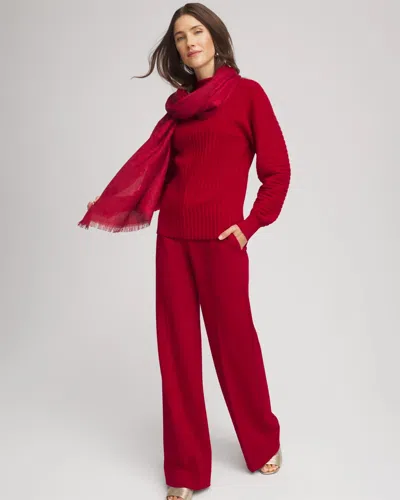 Chico's Metallic Ribbed Pullover In Carmine Red In Red