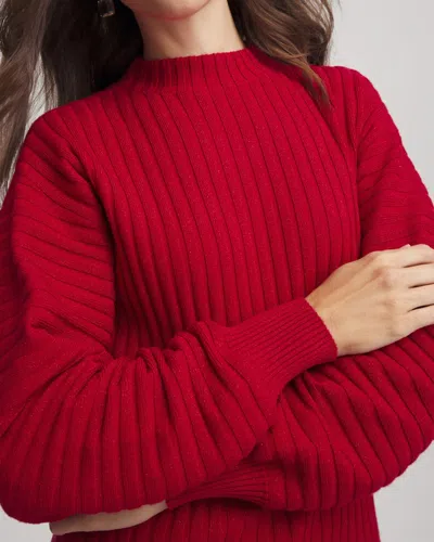 Chico's Metallic Ribbed Pullover In Carmine Red In Red