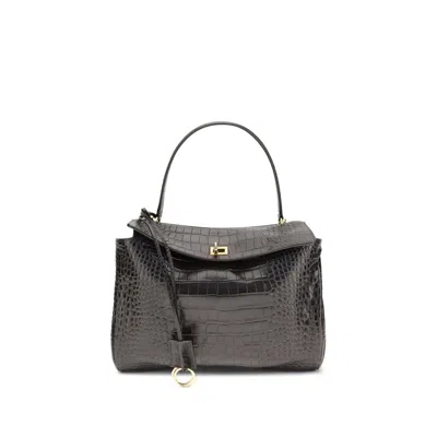 Balenciaga Rodeo Handbag In Crocodile-embossed Leather In Brown