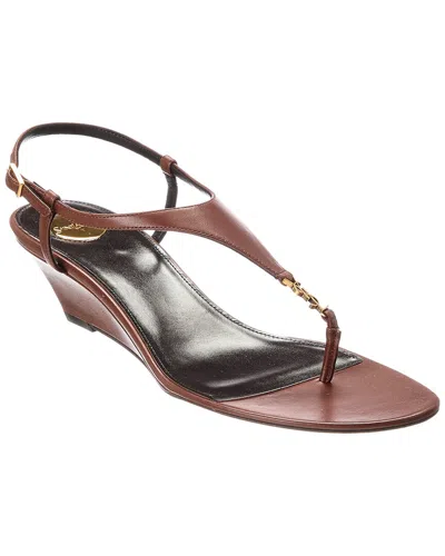 Saint Laurent Cassandra Leather Wedge Sandal In Brown