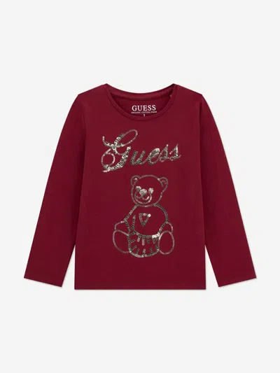 Guess Girls Long Sleeve Bear T-shirt In Red
