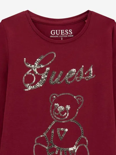 Guess Girls Long Sleeve Bear T-shirt In Red