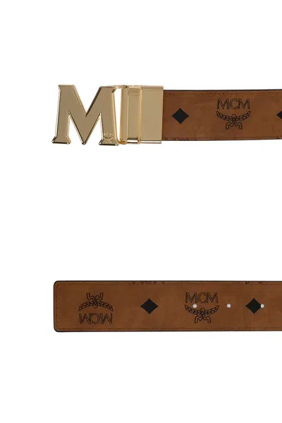 Mcm Logo Printed Double-sided Belt In Brown