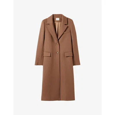 Claudie Pierlot Womens Dark Beige Long Single-breasted Wool-blend Coat In Brown