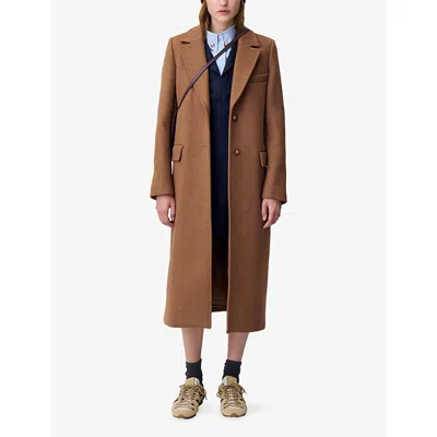Claudie Pierlot Womens Dark Beige Long Single-breasted Wool-blend Coat In Brown