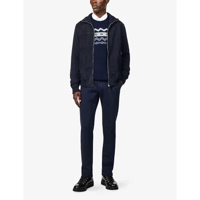 Eleventy Mens Blu Grigio E Bianco Fairisle Crewneck Silk-cashmere Blend Jumper In Blue